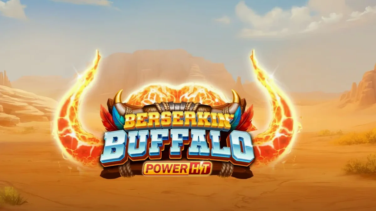 Tampilan visual slot Beserkin’ Buffalo Power Hit dengan latar belakang padang rumput dan simbol binatang buas.